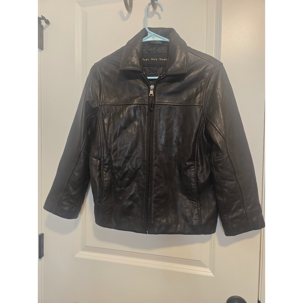 Marc New York Leather Jacket Kids Size 8 Black Zip‎ Front